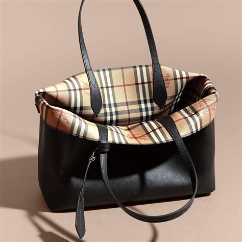 reverse double face leather tote burberry|Burberry medium canvas check tote.